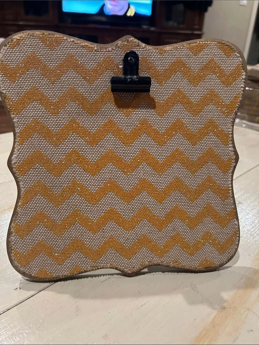 Chevron Pattern Decorative Photo Frame in Mustard and Cream